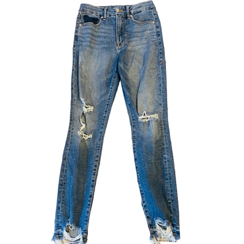 GOOD AMERICAN Good Waist Distressed Raw Hem Skinny Jeans - Picture 2 of 7